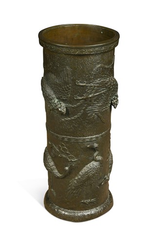 Lot 88 - A Japanese bronze stick stand with character mark of Yoshida, Kyoto, Meiji period