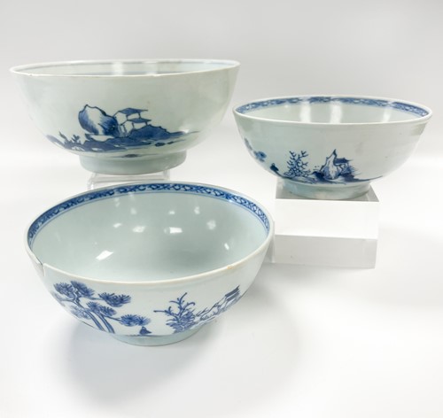 Lot 15 - Three Chinese blue and white porcelain Nanking Cargo bowls, circa 1750