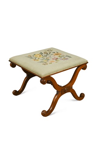 Lot 736 - A walnut X-framed stool, 19th century