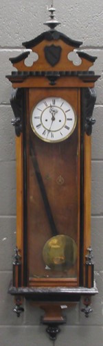 Lot 190 - A 19th century walnut Vienna wall clock, twin...