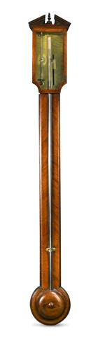 Lot 386 - A mahogany and chequer strung stick barometer, early 19th century