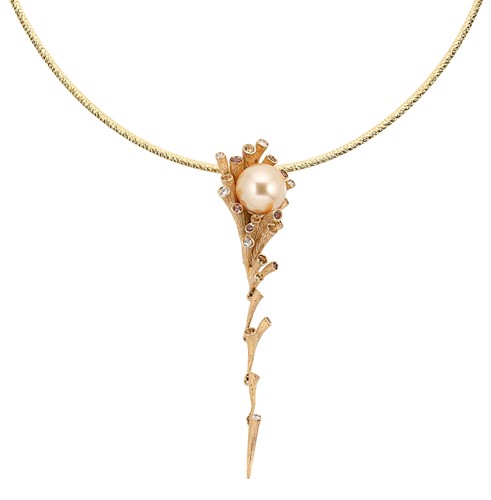 Lot 276 - Fei Liu - A 'Dawn' pearl and gemset pendant and chain