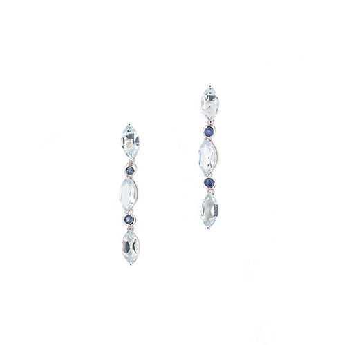 Lot 236 - A pair of aquamarine and sapphire ear pendants