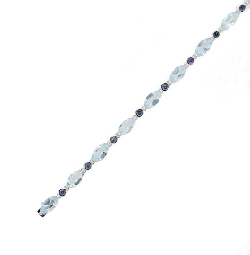 Lot 235 - An aquamarine and sapphire line bracelet