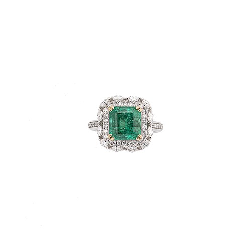 Lot 268 - Fei Liu - An 18ct gold emerald and diamond ring