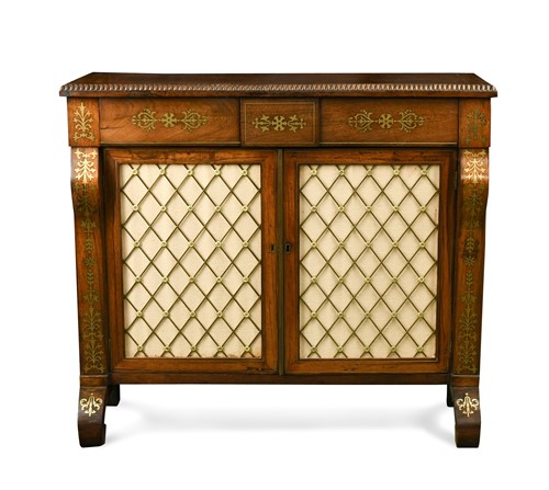 Lot 539 - A Regency rosewood and brass inlaid side cabinet