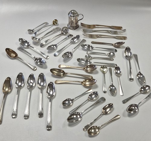 Lot 377 - A collection of silver flatware together with...