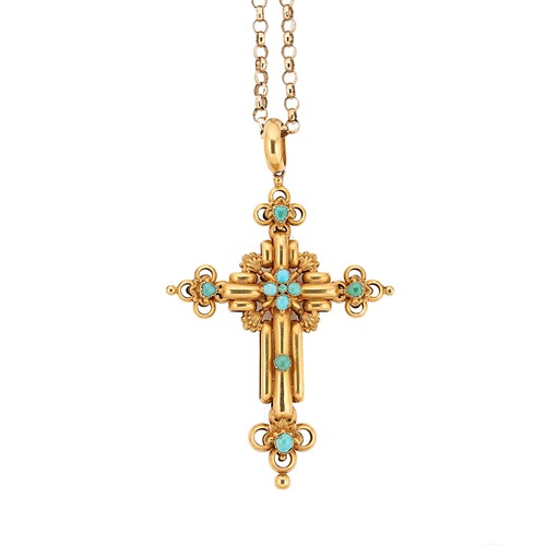 Lot 194 - A 19th century turquoise cross pendant and modern chain