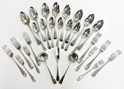 Lot 590 - A 79-piece harlequin set of George III silver flatware