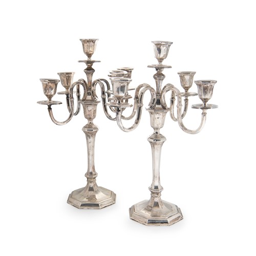 Lot 559 - A pair of early 20th century German metalwares silver 5 light candelabra