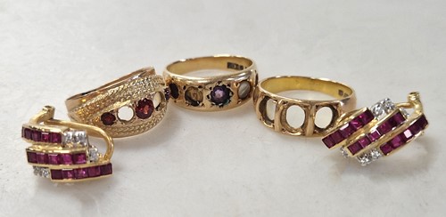 Lot 323 - A pair of earrings stamped '585', and a ring...