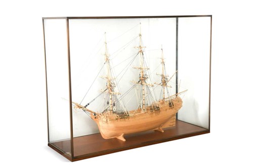 Lot 681 - A wooden model of an 18th century sailing ship, 20th century