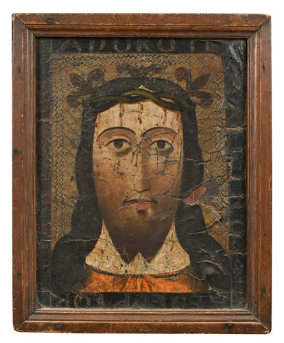 Lot 435 - A framed leather panel, Spanish 17th century