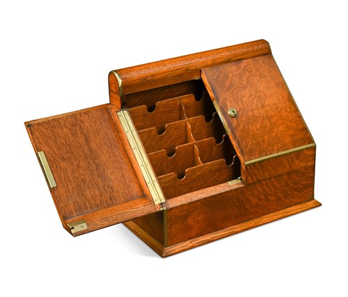 Lot 646 - A Victorian brass bound oak stationery box