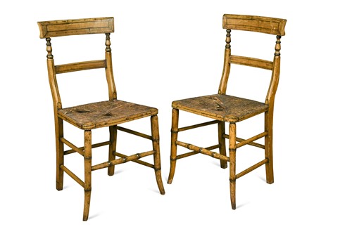 Lot 670 - A pair of pained faux bamboo chairs, early 19th century