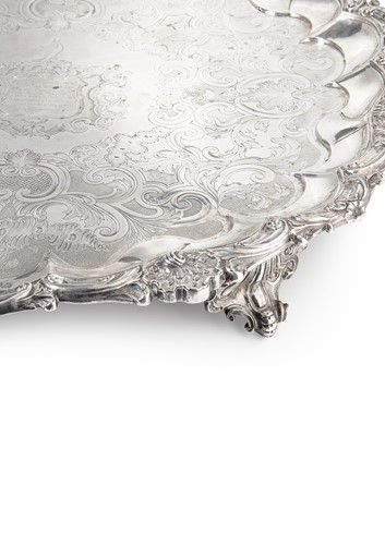 Lot 595 - A large and impressive William IV silver salver, mark of William Ker Reid