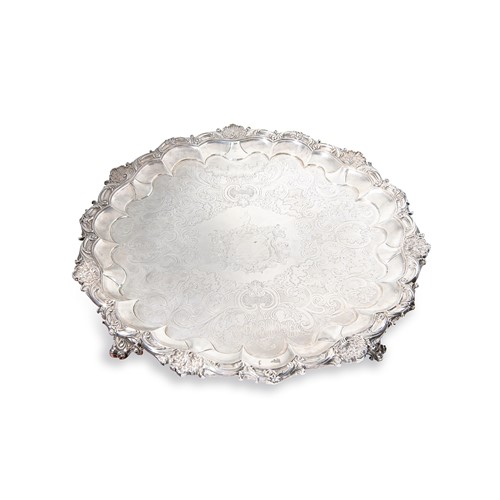 Lot 595 - A large and impressive William IV silver salver, mark of William Ker Reid