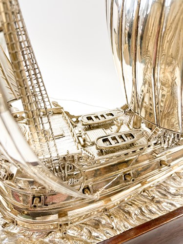 Lot 642 - A George V silver model of a sailing ship