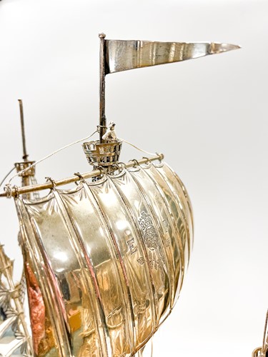 Lot 642 - A George V silver model of a sailing ship