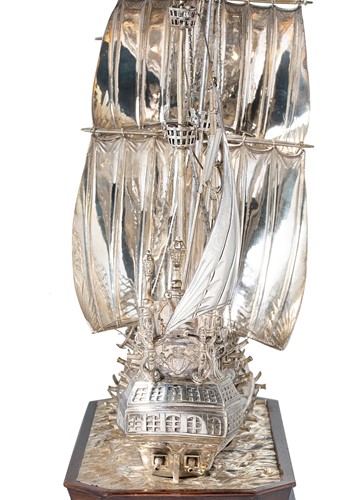 Lot 642 - A George V silver model of a sailing ship