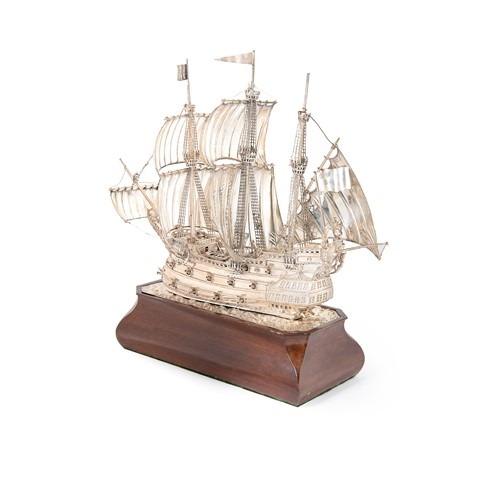 Lot 642 - A George V silver model of a sailing ship