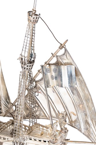 Lot 642 - A George V silver model of a sailing ship