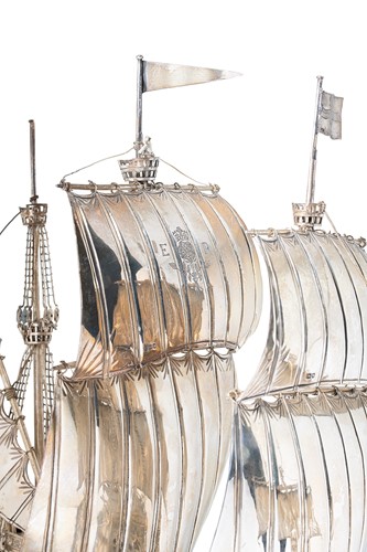 Lot 642 - A George V silver model of a sailing ship