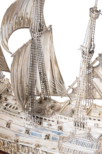 Lot 642 - A George V silver model of a sailing ship