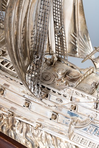 Lot 642 - A George V silver model of a sailing ship