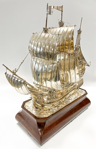 Lot 642 - A George V silver model of a sailing ship