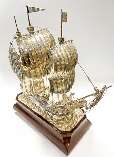 Lot 642 - A George V silver model of a sailing ship