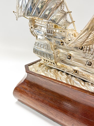Lot 642 - A George V silver model of a sailing ship