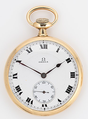 Lot 330 - Omega - A Swiss 18ct gold open faced pocket watch