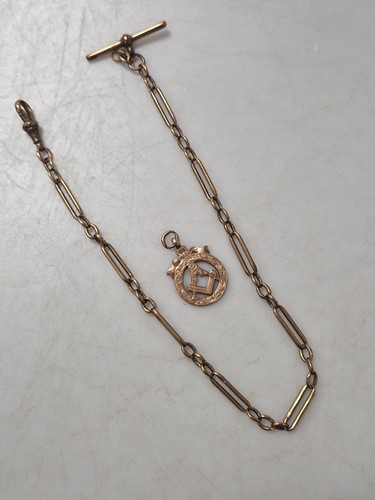Lot 368 - A 9ct gold watch chain and 9ct gold Masonic...