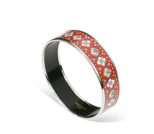 Lot 136 - Hermès, Paris, a palladium plated and enamelled bangle
