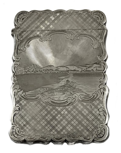 Lot 474 - A Victorian silver engraved 'Castle Top' card case, mark of Nathaniel Mills