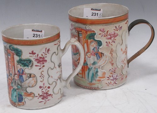 Lot 231 - Two 18th century Chinese famille rose tankards,...