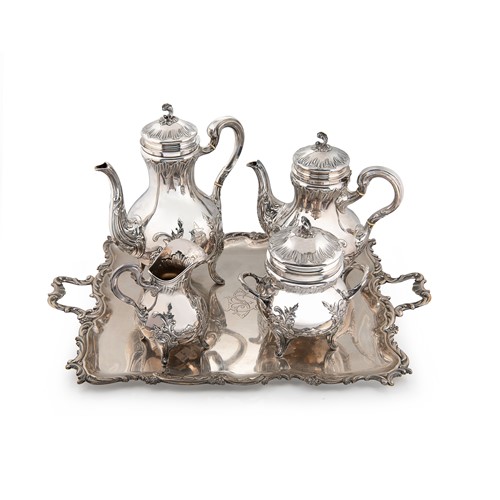 Lot 541 - An early 20th century Belgian metalwares silver 4-piece tea set with accompanying  tray