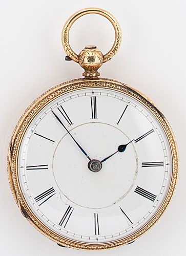 Lot 334 - Unsigned - A Victorian 18ct gold open faced pocket watch