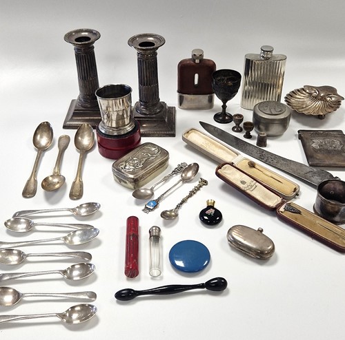 Lot 375 - A collection of silverware including card case,...