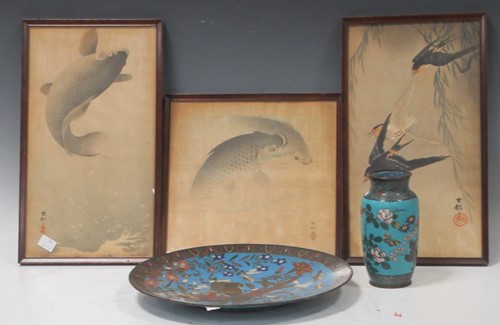 Lot 105 - Three Japanese prints, a cloissone enamelled...