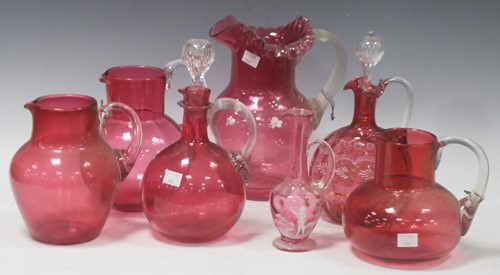 Lot 94 - A collection of Victorian cranberry glass...