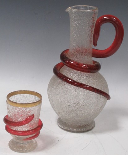 Lot 4 - Crackleware snake wrapped jug and glass,...