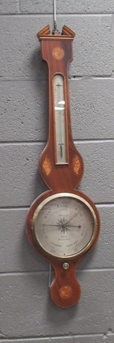 Lot 180 - A 19th century mahogany banjo barometer inlaid...