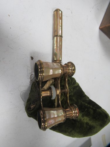 Lot 69 - Brass "Restlight" lamp, mother of pearl opera...