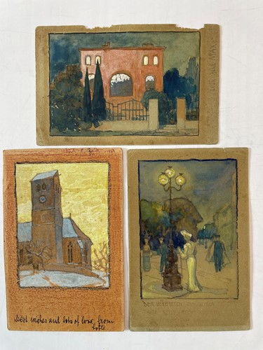 Lot 347 - Three Edwardian hand painted postcards