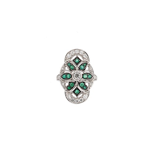 Lot 270 - A modern emerald and diamond panel ring