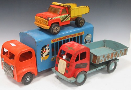 Lot 137 - Triang circus van in orange and blue, together...