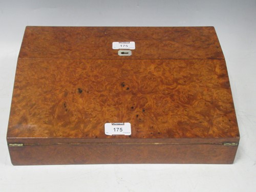 Lot 175 - A 19th century burr elm writing slope with...