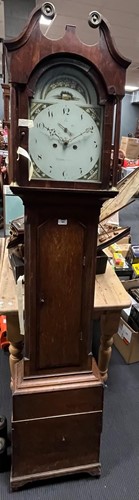 Lot 202 - A 19th century oak longcase clock, painted...